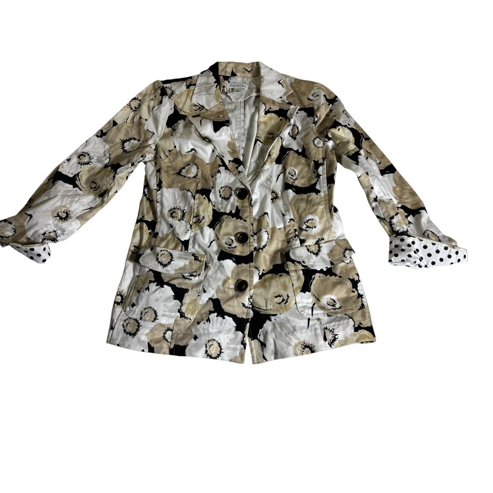Joan Rivers Blazer Jacket Womens 4 Multi Floral Bouquet Single Breasted 3 Button